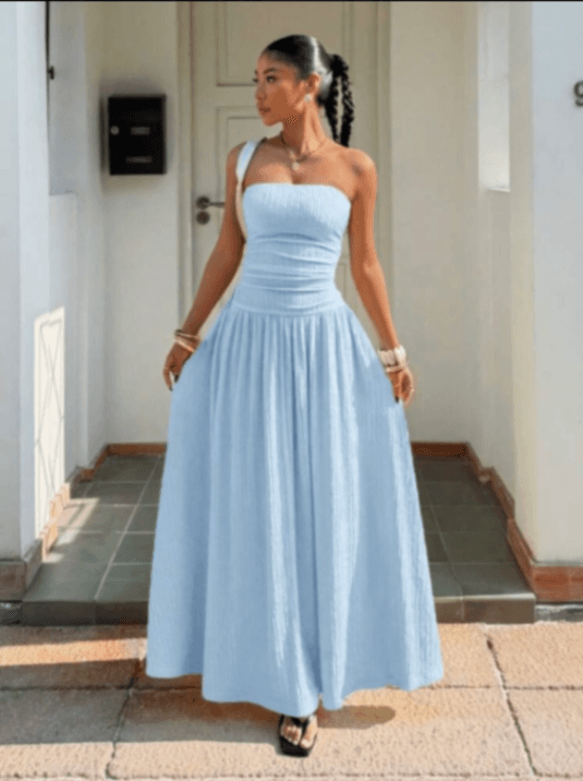 Robe bijoutier moulante bleu ciel taille standard